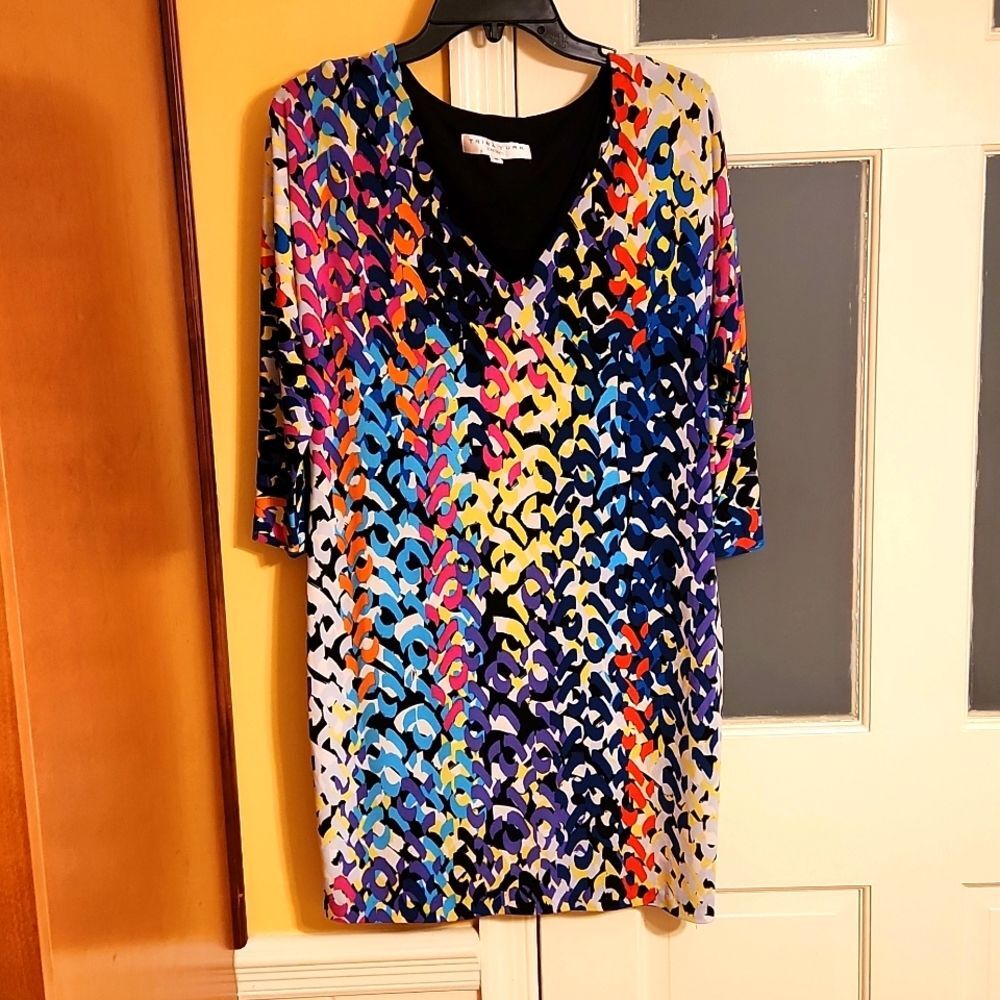Trina Turk Multicolored 3/4 Sleeves V-Neck Dress Size 8